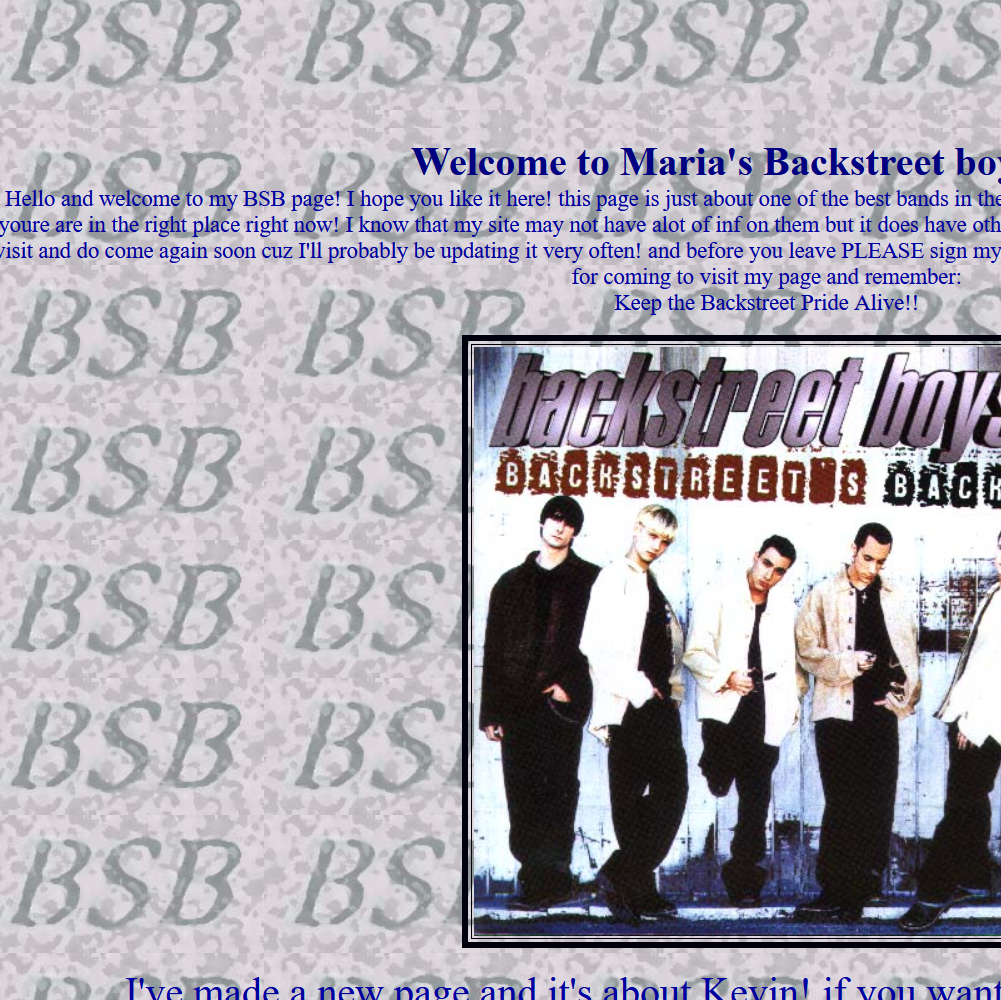 Screenshot of Geocities website Maria's Backstreet Boys Page