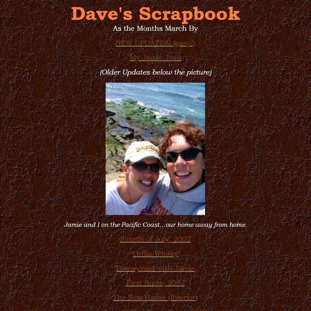 Screenshot of Geocities website Dave's Scrapbook